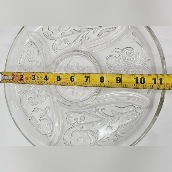 Vintage McKee Depression Glass Rock Crystal Clear 5 Part Relish Dish Tray Floral - Picture 7 of 8